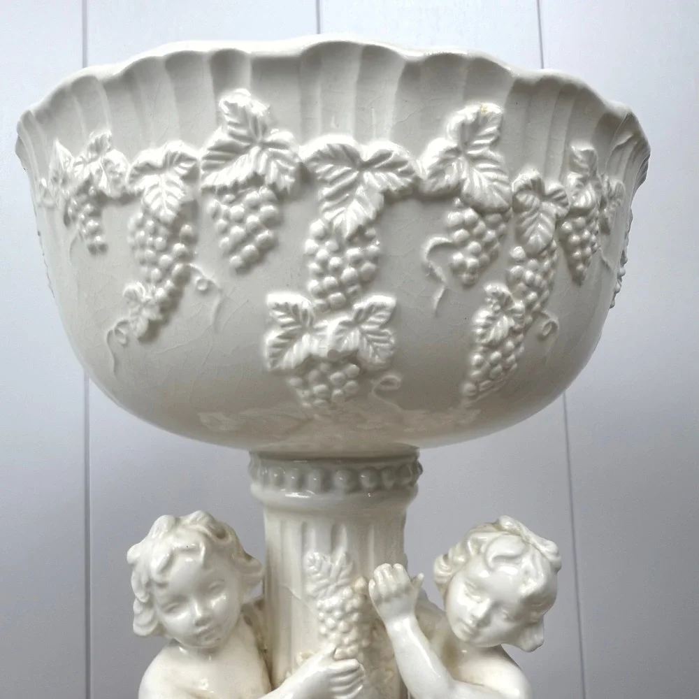 Vintage Lefton Japan Cherub Pedestal Planter Mid Century Ceramic Compote Bowl‎